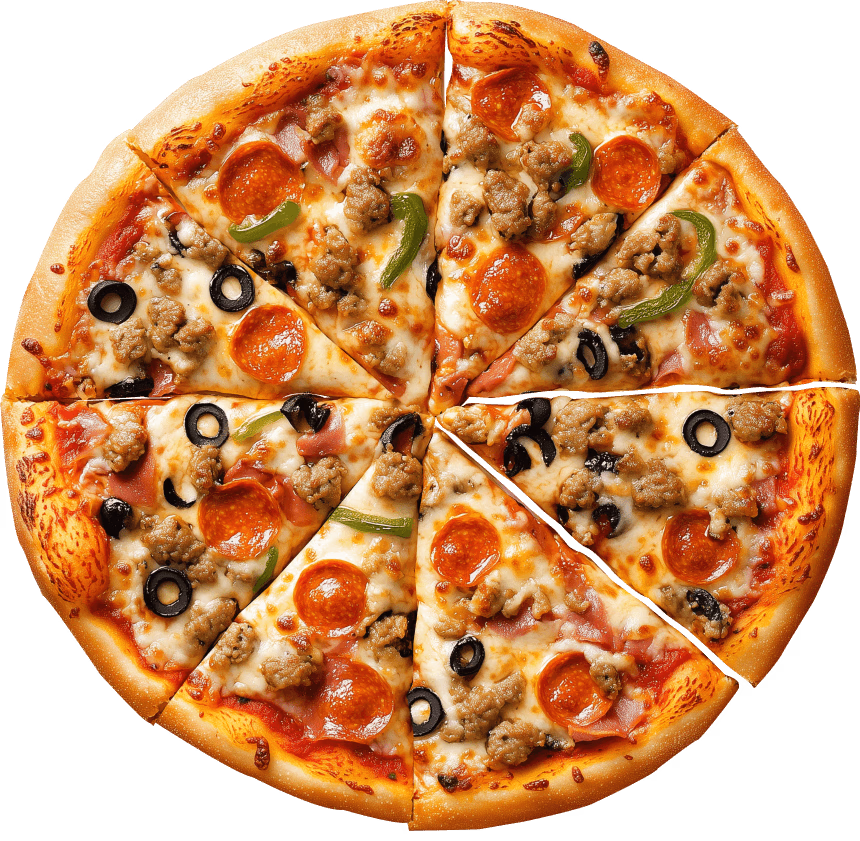 A complete freshly baked pizza